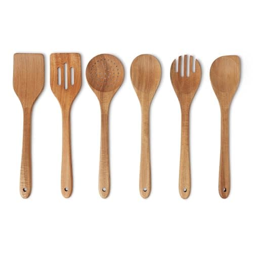 Amazon Basics - Utensili da Cucina in Legno, Set di 6 Pezzi, Legno di Acacia, Pre-Trattati con Olio, Sicuri per l’Uso con le Pentole