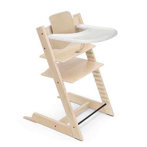 Trona Tripp Trapp de Stokke (Natural) con Bandeja Stokke (White) - Incluye Silla Tripp Trapp, Baby Set 2 para Niños de 6 a 36 Meses - Ajustable y Fácil de Limpiar