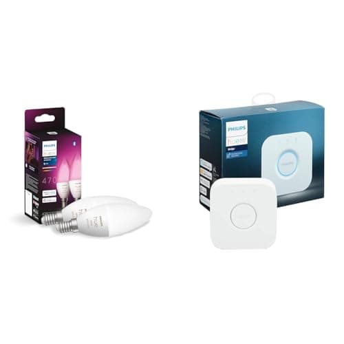 Philips Hue White & Color Ambiance E14 LED Leuchten 2-er Pack (470 lm) & Bridge. Smart Home Automation Works with Alexa, Google Assistant and Apple Homekit