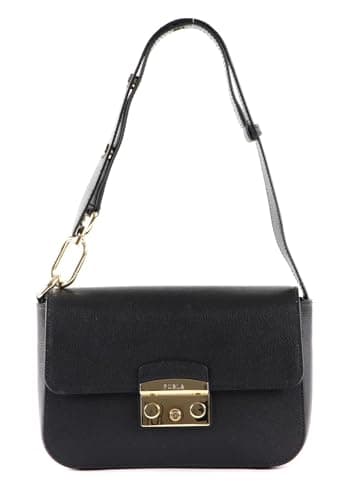 Furla Leder Schultertasche Abendtasche Metropolis Shoulder Bag Nero schwarz