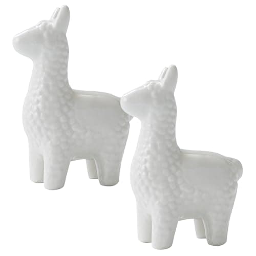 Scultura in ceramica | 2 x decorazione da tavolo in ceramica agnello moderna pecora | Figurine animali da esposizione per la casa ornamento artigianale per libreria, camera da