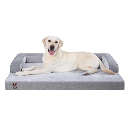 KSIIA Cama ortopédica extragrande para perros XL impermeable con refuerzo en forma de U, funda extraíble lavable y parte inferior antideslizante, gris, 104 x 68 x 17 cm