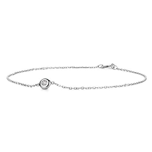 OROVI bracciale donna Oro 14Kt vero, con un Diamante - Oro Bianco - Gioielli donna - Gioiello Ipoallergenico - Fatto a Mano