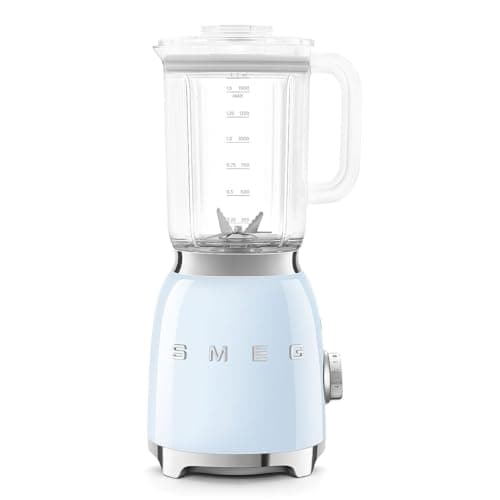 Smeg, BLF03PBEU, 1.5 L Blender, 4 Speed Levels, 4 Automatic Programmes, Removable Double Blade, Transparent Lid Opening with Dosing Cap, Non-Slip, 800W, Blue
