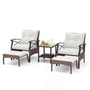 COSTWAY Set di 5 Mobili da Giardino in Rattan, Set Mobili da Esterno con Sedie Poggiapiedi Cuscini e Tavolino in Vetro Temperato a 2 Livelli, Set Conversazione per Portico e Balcone (Beige) - 1