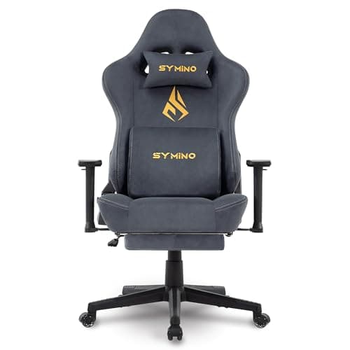 Symino Large Gaming Chair, Computer Chair with Footrest, Headrest and Extra Large Lumbar Support, Ergonomic PC Chair, Height Adjustable Rotating Task Chairs, Grey