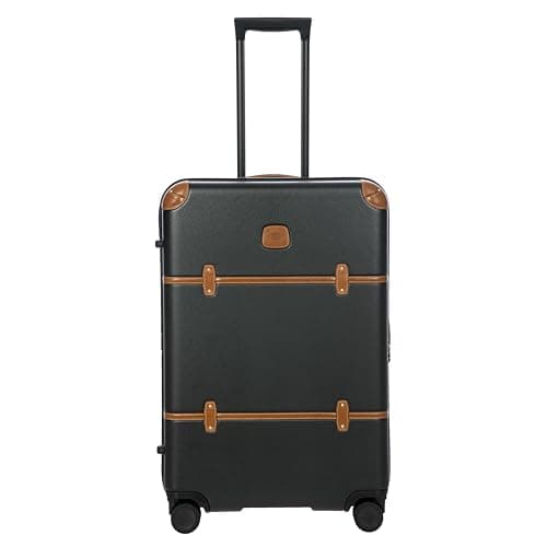 Bric's Bellagio 3.0 Spinner Trunk- Luxury Hardshell Check in Luggage with Large Wheels, Telescopic Handle, Leather Detailing - Expandable Rolling Suitcase, Black, 27", Bellagio 2.0