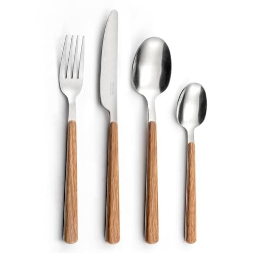 Amefa Bosquet Besteck-Set, 24-teilig, Edelstahl 18/0, Holzgriff, spülmaschinengeeignet