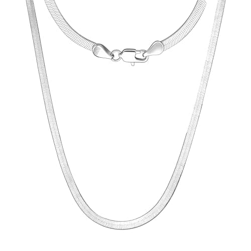 Mieoyue 925 Silber Damen Halskette ohne Anhänger, Silberkette 40 45 50 55 60cm Silberschmuck (Flache Schlangenkette, 45.0 Zentimeter)