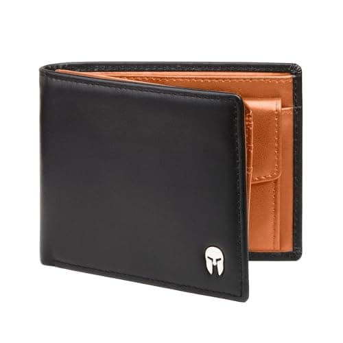 SPARTANO Carteras para Hombre con protección RFID, 11 Ranuras para Tarjetas de crédito, 1 Bolsillo para Monedas, 2 Compartimentos para Billetes, 3 Bolsillos internos - Zeus (Naranja)