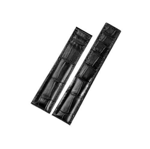 Srndsydak Passend for Tag Heuer Carrera Krokodilleder-Faltschließe Uhrenarmband 19mm 20mm 22mm(Black no buckle,20mm)