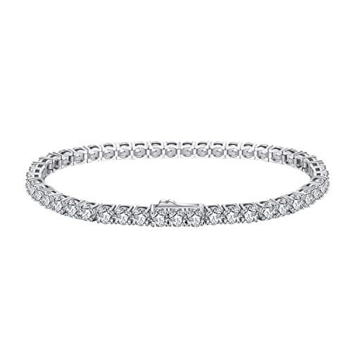 Bellitia Jewelry Bracciale Infinito Argento Placcato Oro Bianco con Zirconi CZ Delicato Classico Donna, Bracciale Tennis Donna Ragazza Bracciale, Regalo alla moda Donna 3mm, 18cm