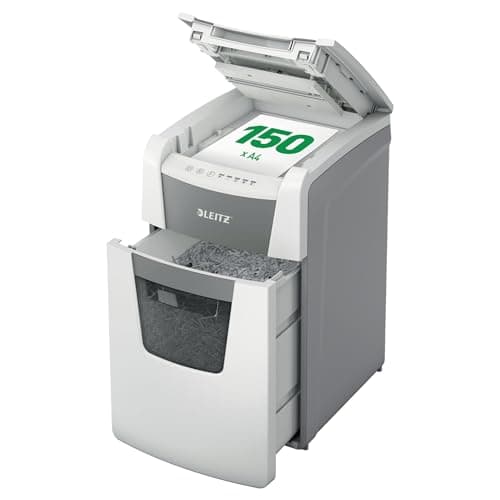 LEITZ IQ Autofeed 150 P-5 Office, Distruggidocumenti Automatico, 150 Fogli, Taglio a Frammenti, Sicurezza P-5, Capacità 44 litri, 80140000