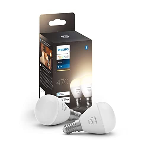 Philips Hue White Sferetta Smart LED, Attacco E14, 5.7W, Luce Bianca Calda, Dimmerabile, Controllo con Bluetooth e Hue App, Funziona con Alexa, Google Assistant e Apple HomeKit, pack da 2