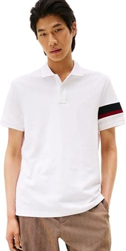Tommy Hilfiger Polo de Manga Corta Hombre Sleeve Tape Regular Fit, Blanco (White), L