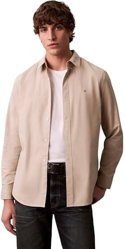 Calvin Klein Herren LS Solid Oxford Klassisches Hemd LV140EM125 andere Hemden, Braun (Ancient Marble), L, Braun (Antiker Marmor), L