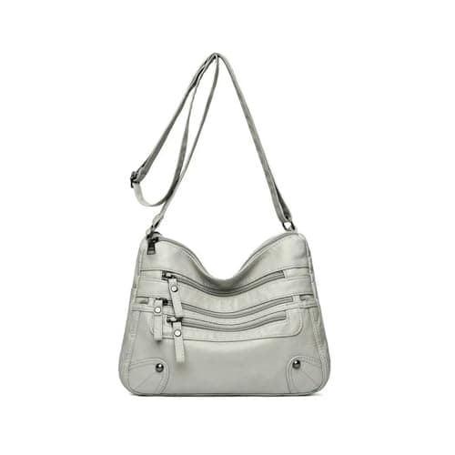 Fryloo Borse Borse di Lusso per Donna, Borse di Design per Donna, Borsa Bandoliera in Pelle Morbida, Nuova - Grigio Chiaro