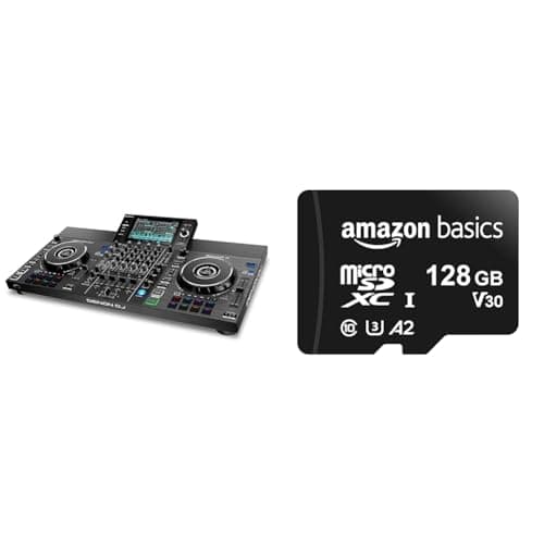 Denon DJ SC LIVE 4 - Standalone DJ Controller & Amazon Basics - 128GB MicroSDXC Memory Card with SD Adapter A2 U3 100MB/s Max Read Speed - Black