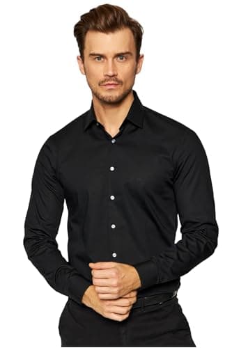 Calvin Klein Poplin Stretch Slim Shirt, Camicia, Uomo, 15.5, Nero (Black)