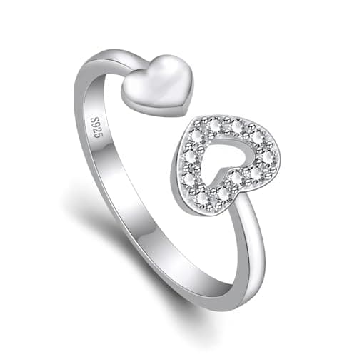 Epoch World Anelli in Argento 925 Anello Argento Regolabile Anelli Aperto Cubic Zirconia Anello Cuore Donna Anelli per Donna di Promessa Fidanzamento Anniversario