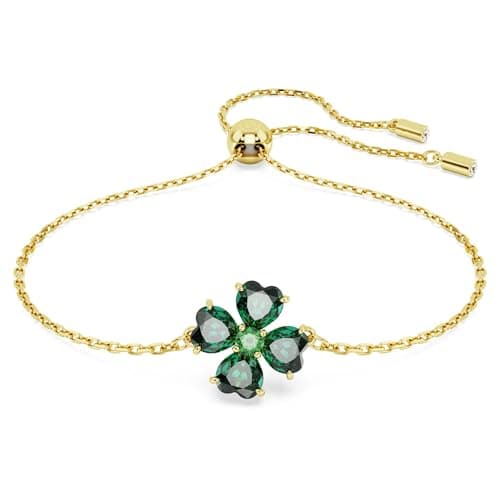 Swarovski Pulsera Idyllia, Tallas mixtas, Trébol, Verde, Baño tono oro