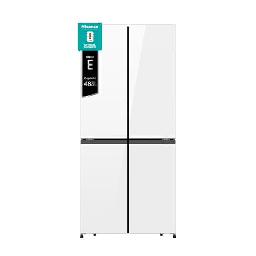 Hisense RQ5P470SETE, Frigorifero Americano Quattro Porte, Classe E, Finitura bianca in vetro, Total No Frost, WiFi, Metal cooling, Zona convertibile, Dispenser Acqua, Motore Inverter