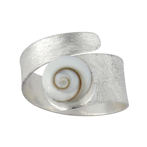 Silverly Anillos Ajustables Concha Ojo Shiva Mujer | Anillos Plata de Ley 925 | Anillo Plata Maciza Acabado Satinado Piedra Preciosa | Diseño Ajustable Piedra Nacimiento Espiral Envolvente