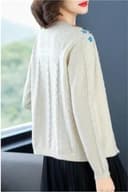 DBFBDTU - Maglione da donna lavorato a maglia, cardigan vintage, cappotto per madre di mezza età con ricami, giacca in maglia, Blu, XXL - 3