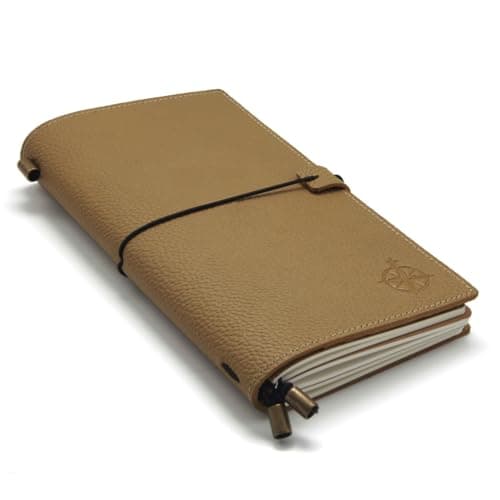 Cuaderno de viaje de cuero con bolsillos, alcachofa, organizador de cuadernos recargable, diario de piel auténtica hecho a mano con bolsillos para escribir, viajeros, organizar, insertos en blanco,