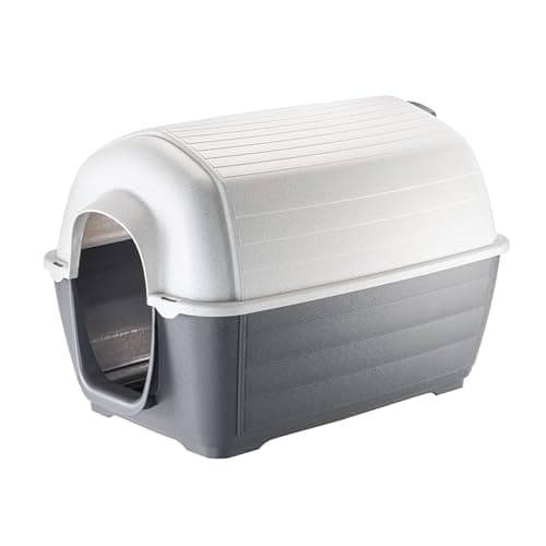Ferplast Outdoor Hundehütte Kenny 01 Hundehütte aus Schlag- und UV-beständigem Thermoplast, Drainage-System, Lüftungsgitter, Zum reinigen Dach abnehmbar, 50 x 78 x h 50 cm