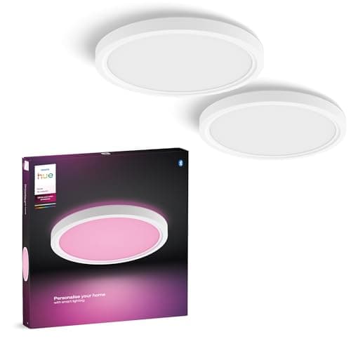 Philips Hue Devote Pannello Smart LED, White and Color Ambiance, Rotondo, diametro 30cm, 16.6W, 2000 Lumen, Cornice bianca, Illuminazione degli spazi interni, pack da 2