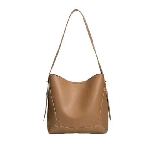 Fryloo Borse Borsa Tote A Secchiello in Morbida Pelle alla Moda da Donna Tracolla Multifunzionale di Fascia Alta Grande capacità-Marrone Chiaro