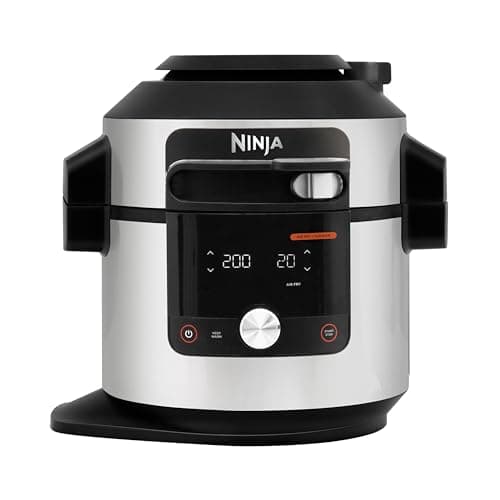 Ninja Foodi MAX Olla eléctrica multifunción con SmartLid, 7,5 l, 14 funciones de cocción en 1, Olla a presión, Freír con aire, Cocción lenta, Parrilla y más, sensor digital, acero inoxidable, OL750EU
