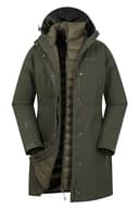 Mountain Warehouse Alaskan Womens 3 In 1 Long Jacket - Waterproof, Breathable & Adjustable Raincoat with Detachable Inner Coat & Taped Seams -For, Rain & Outdoors Khaki Women's Size 14 - 1