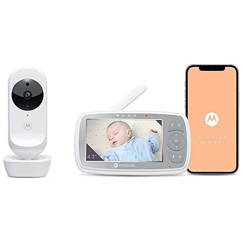 Motorola Nursery VM44 Connect - Wi-Fi Babyphone con cámara, Monitor de 4.3", Aplicación Motorola Nursery, Visión nocturna, nanas, micrófono, monitoreo de temperatura ambiente, 1 Unidad (Paquete de 1)