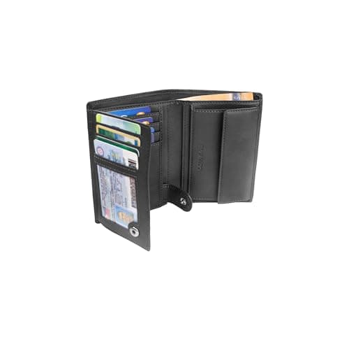 TRAVANDO Cartera Hombre Dublin con Bloqueador RFID, Billetera Negra, Tarjetero, Monedero Varón, Portamonedas, Regalo Wallet Vertical Bolsillo Monedas Botón a presión Tarjetera Ranuras