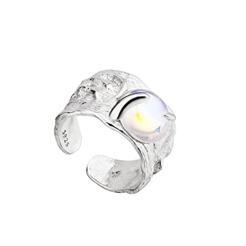WLLDDDIU Anello In Argento 925 Da Donna,Anelli In Argento Sterling 925 Grosso Martello Design Anelli Regolabili Pietra Di Luna Regolabile Sterling Anelli Di Promessa Regali Per Uomini Ragazze D