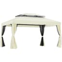 Outsunny Gazebo da Giardino 4x3 m con Zanzariera e Tende Parasole, Gazebo da Esterno a Doppio Tetto con Copertura in Poliestere Anti UV e Telaio in Lega di Alluminio, Crema - 1