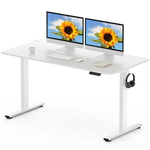 FLEXISPOT Scrivania Regolabile in Altezza 140x80 cm, Standing Desk Elettrica con Pannello Intero, Spessore 25mm, Telaio in Acciaio Massiccio a 2 Stadi, Motore Potente, Gancio Laterale