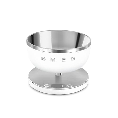 Smeg. Báscula de cocina digital blanca mate, medición precisa, acero inoxidable, uso doméstico. Capacidad de hasta 5 kilogramos