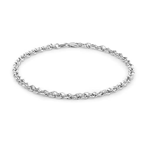 CARISSIMA Bracciale Unisex in Oro Bianco 9 ct Hollow con Maglia Diamantata a Prince of Wales da 3,1 mm di Lunghezza 19 cm/7,5 Pollici