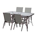 LOLAhome Conjunto Exterior | Mesa 150 cm de Acero y Cristal Templado + 4 Sillas de Textileno Antracita | Resistente: Pintura anticorrosión, Tela Doble | Transpirables, Apliables | Classic - 1