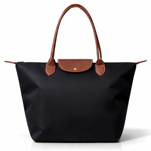 GWAWG Umhängetasche für Damen,Aufbewahrungstasche Mit Großer Kapazität, Faltbare Handtasche, Damenmodetasche,Damen Shopper Tasche (Schwarz, L)