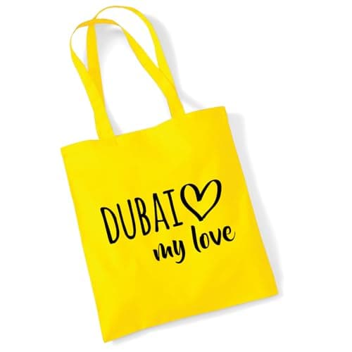 huuraa borsa di cotone Dubai my love Borsa regalo in tessuto giallo 10 litri cotone Dubai my love souvenir