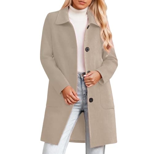 Abrigo clásico de lana mixta para mujer chaqueta larga con botones versátil para invierno y otoño diseño adecuado para uso diario adecuado para ocasiones variadas, beige, M