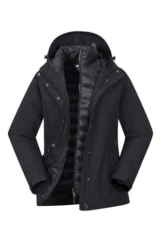 Mountain Warehouse Alaskan Womens 3 in 1 Short Jacket - IsoDry, Waterproof 10,000Mm & Breathable Coat with Taped Seams - Best for Autumn Winter, Outdoors & Wet Weather Jet Black Women's Size 16