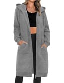 Tuopuda Mujer Largo Sudadera con Capucha Casual Sudadera Larga de Lana con Cremallera Chaqueta de Lana con Bolsillos para Primavera Otoño Invierno Hoodie Suéter(Gris Oscuro,L) - 1
