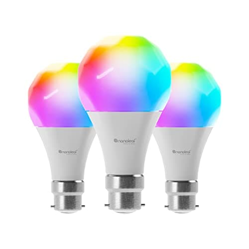 Nanoleaf Essentials 3 Lampadine LED B22 RGBW Smart e Dimmerabile - Luci Led 16M Colori Thread & Bluetooth, Funziona con Google Home Apple, Sincronia Musica e Monitor, Decorazioni Casa e Gaming
