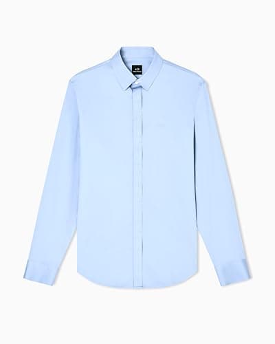 Armani Exchange Mens Long Sleeve Solid Slim Button Down Shirt, Faded Denim, XXL