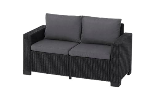 Allibert by Keter California Garden Lounge Sofa 2-Seater Graphite / Cool Grey including Seat and Back Cushion Plastic Round Rattan Look 141 x 68 x 72 cm
